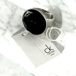 NWT Calvin Klein Faceted Black Stone Silver Statement Ring Size 6